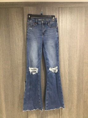 American Eagle Outfitters Medium Blue Distressed Flare Jeans